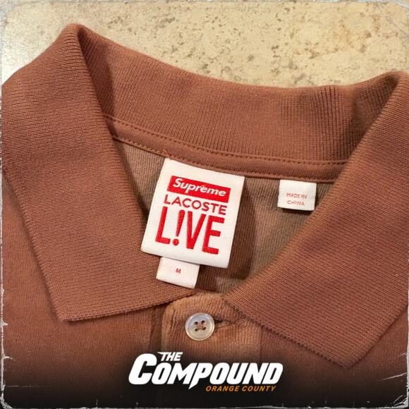 Supreme x Lacoste - SS18 Velour Polo Tee - Light Maroon - Medium - Used - Picture 4 of 7